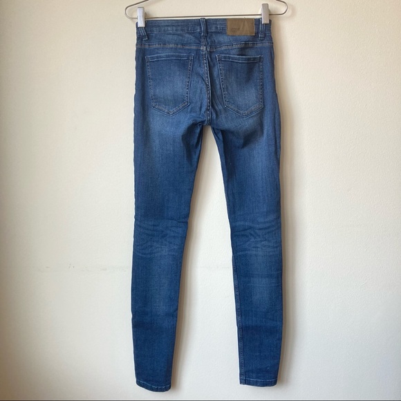 Zara Distressed Deconstructed Ripped Skinny Stretch Medium Blue Jeans Women 4 - Picture 2 of 5